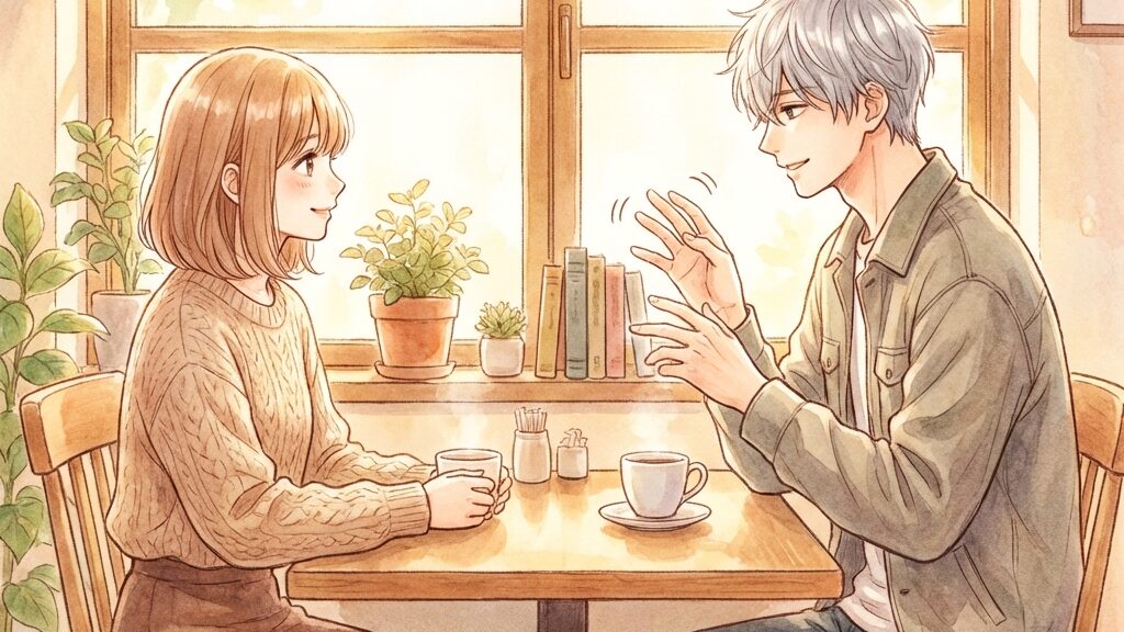 雪と逸臣のカフェでのシーン